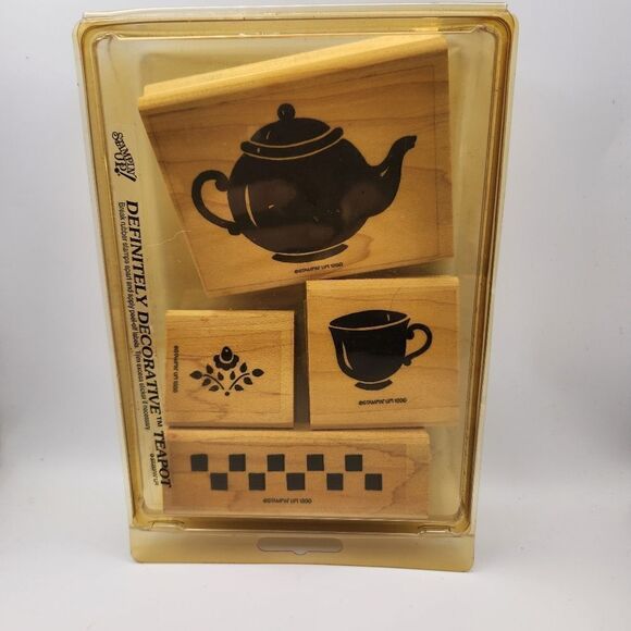 Stampin' Up! Vintage 1996 Definitely Decorative Teapot Block Stamp Set - Picture 2 of 8